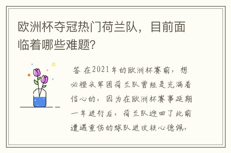 欧洲杯夺冠热门荷兰队,目前面临着哪些难题?