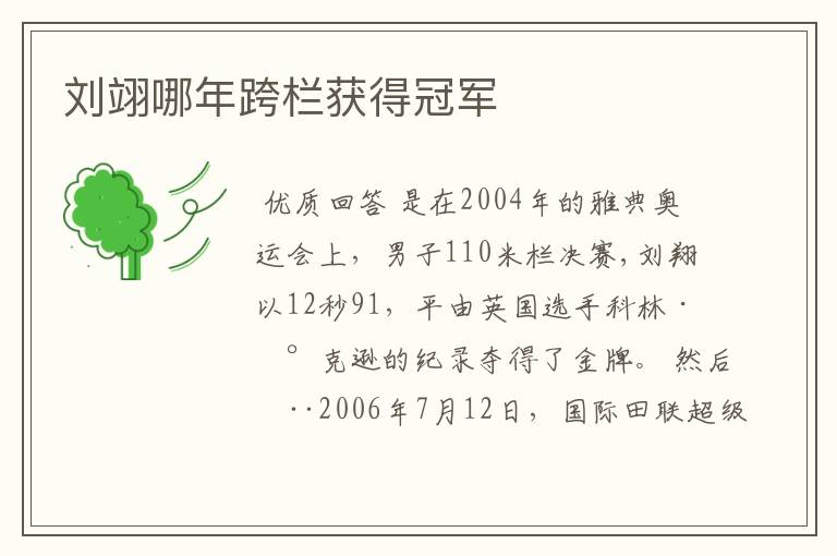 刘翊哪年跨栏获得冠军