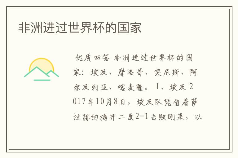 非洲进过世界杯的国家