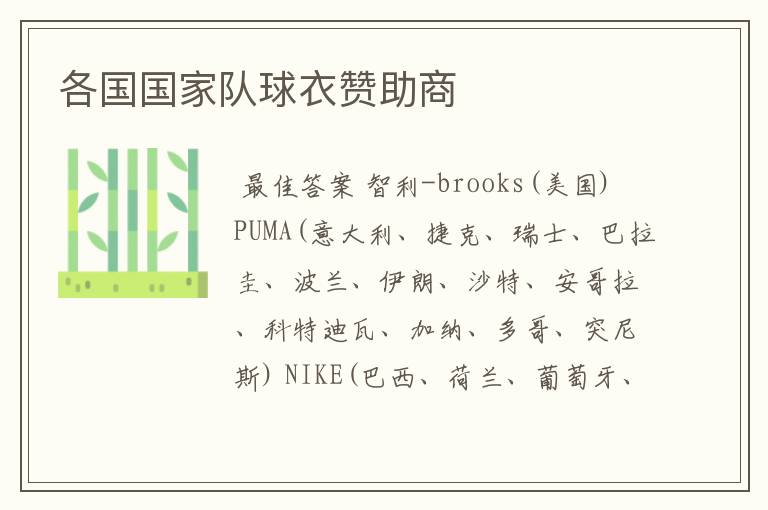 各国国家队球衣赞助商