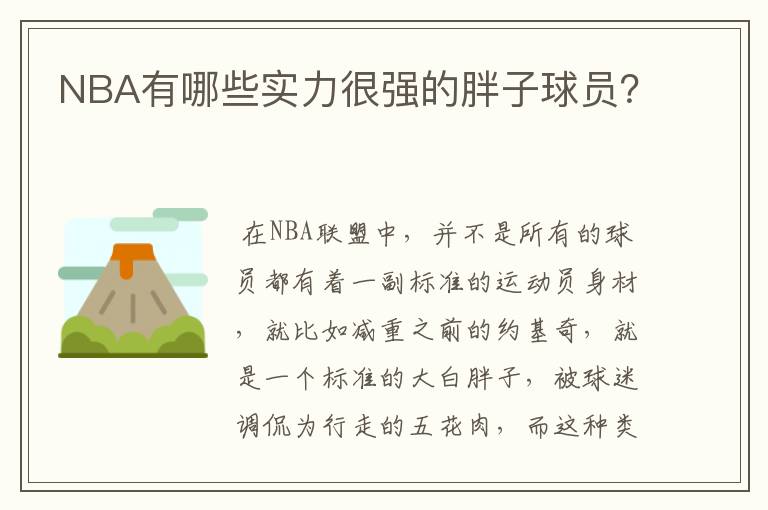NBA有哪些实力很强的胖子球员?