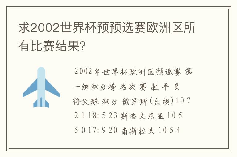 求2002世界杯预预选赛欧洲区所有比赛结果?