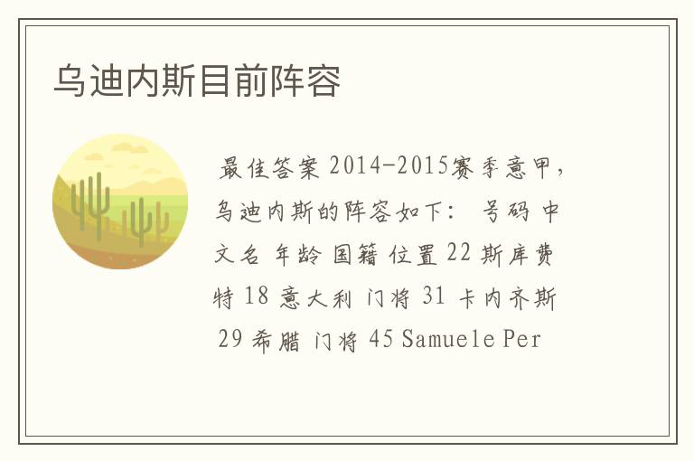 乌迪内斯目前阵容