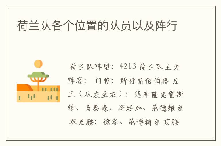 荷兰队各个位置的队员以及阵行