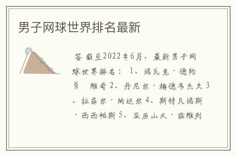 男子网球世界排名最新