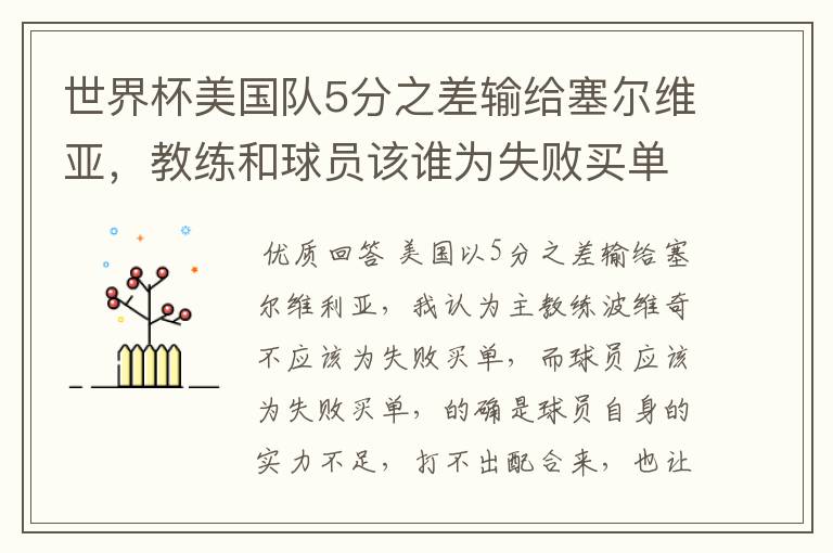 世界杯美国队5分之差输给塞尔维亚,教练和球员该谁为失败买单?