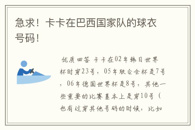 急求!卡卡在巴西国家队的球衣号码!