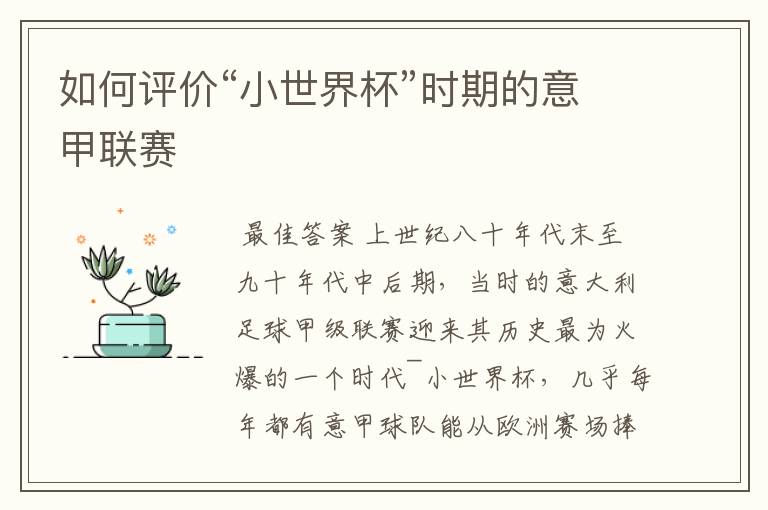 如何评价“小世界杯”时期的意甲联赛