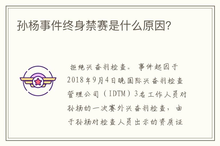 孙杨事件终身禁赛是什么原因?