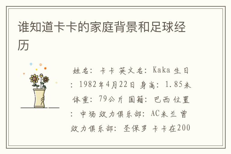 谁知道卡卡的家庭背景和足球经历