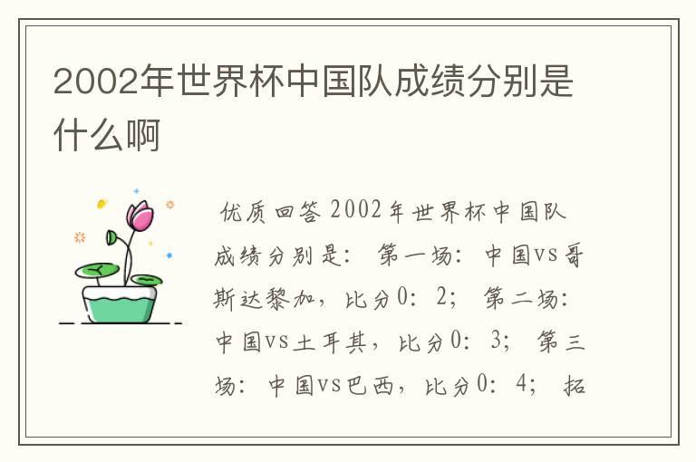 2002年世界杯中国队成绩分别是什么啊