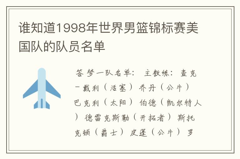 谁知道1998年世界男篮锦标赛美国队的队员名单