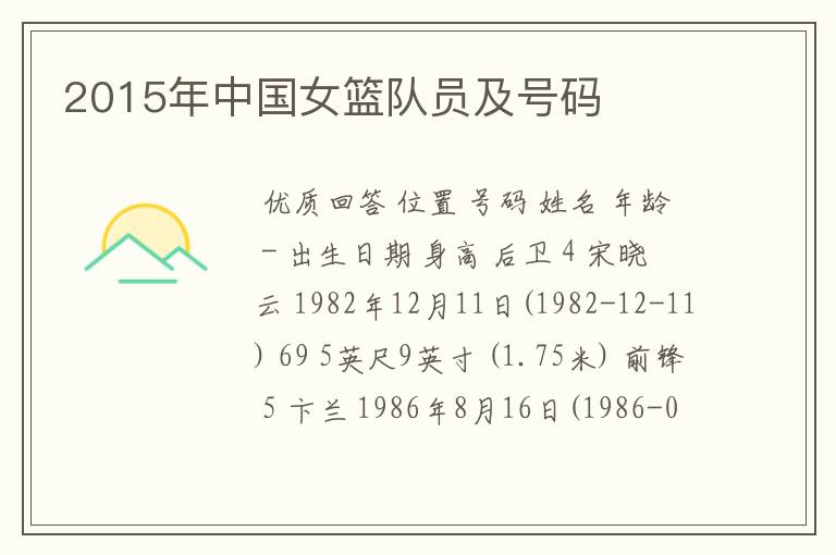 2015年中国女篮队员及号码