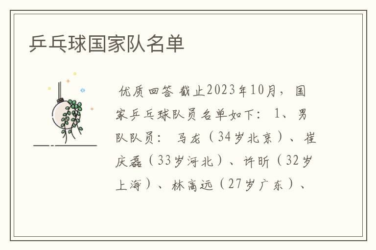 乒乓球国家队名单