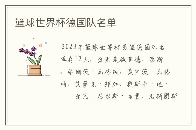 篮球世界杯德国队名单