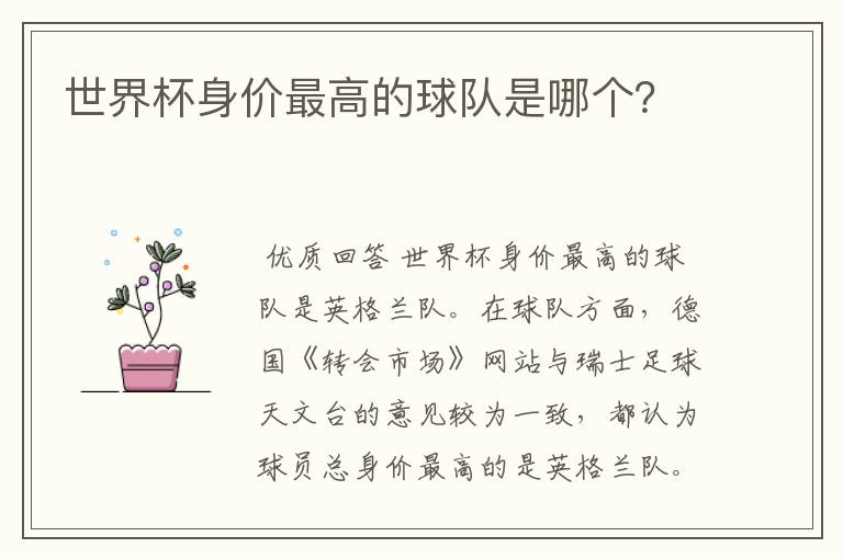 世界杯身价最高的球队是哪个?