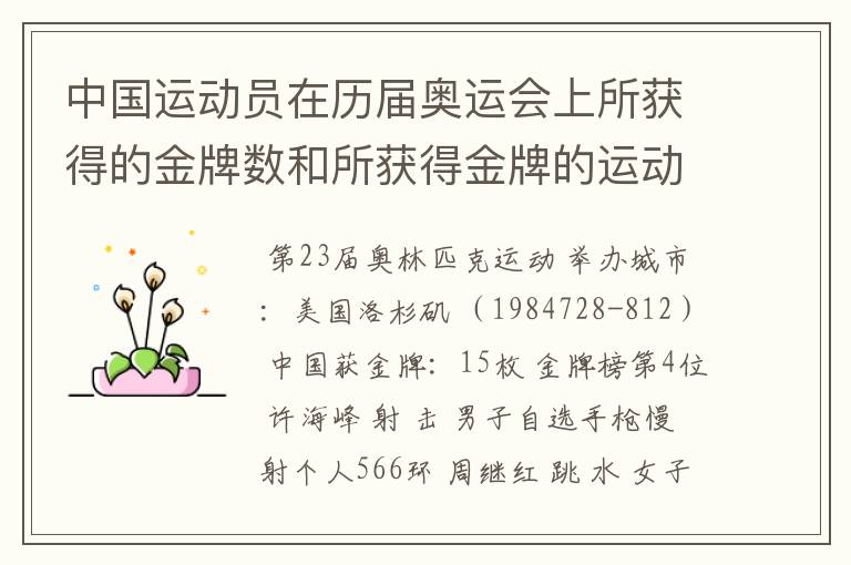 中国运动员在历届奥运会上所获得的金牌数和所获得金牌的运动员名单