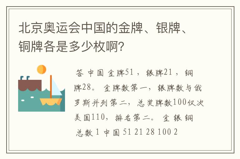 北京奥运会中国的金牌、银牌、铜牌各是多少枚啊?