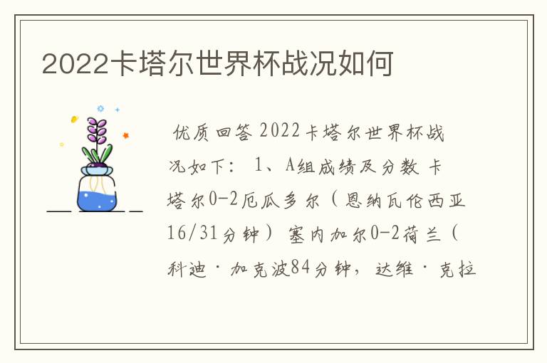 2022卡塔尔世界杯战况如何