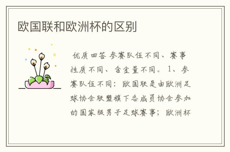 欧国联和欧洲杯的区别