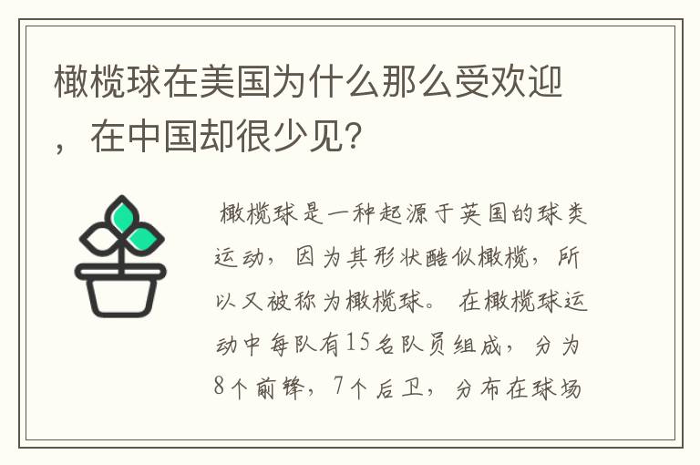 橄榄球在美国为什么那么受欢迎,在中国却很少见?