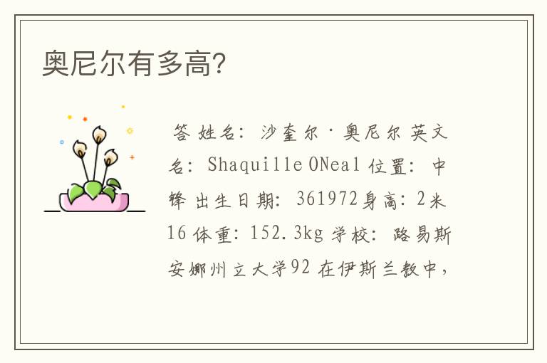 奥尼尔有多高?