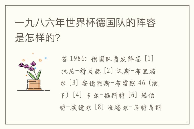 一九八六年世界杯德国队的阵容是怎样的?