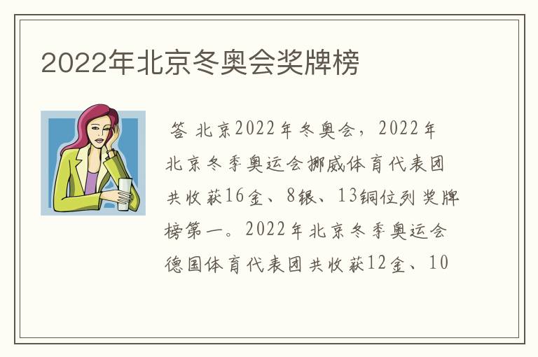 2022年北京冬奥会奖牌榜