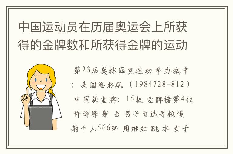 中国运动员在历届奥运会上所获得的金牌数和所获得金牌的运动员名单