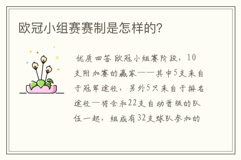 欧冠小组赛赛制是怎样的?