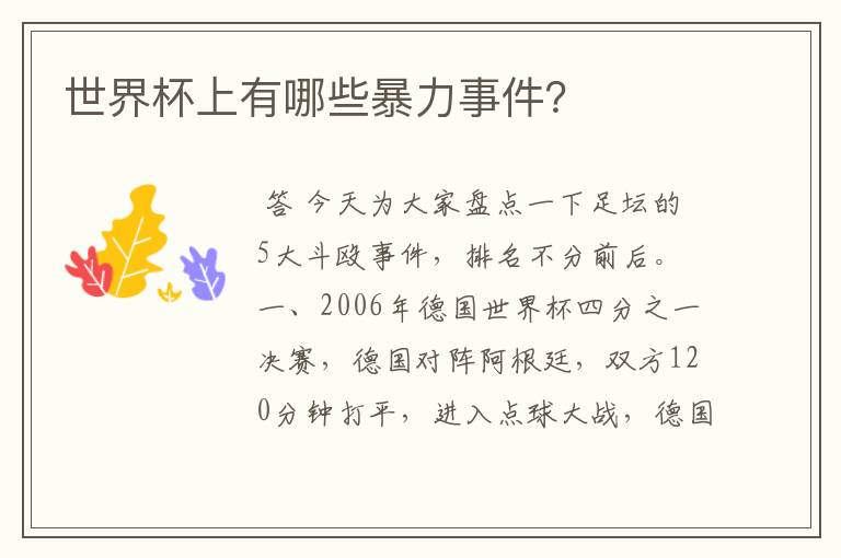 世界杯上有哪些暴力事件？