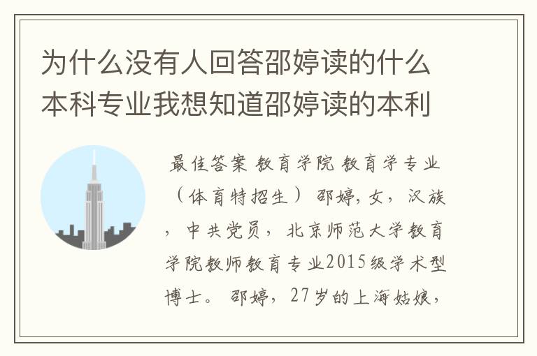 为什么没有人回答邵婷读的什么本科专业我想知道邵婷读的本利专业和体育有关吗?