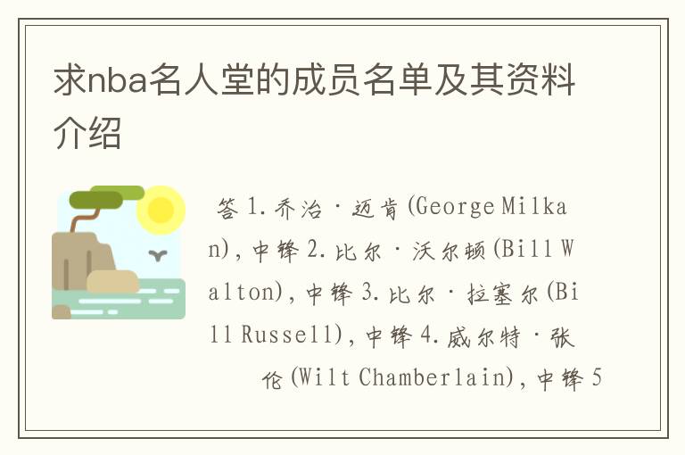 求nba名人堂的成员名单及其资料介绍