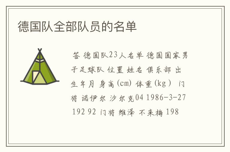 德国队全部队员的名单