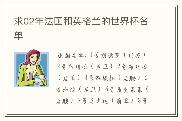 求02年法国和英格兰的世界杯名单