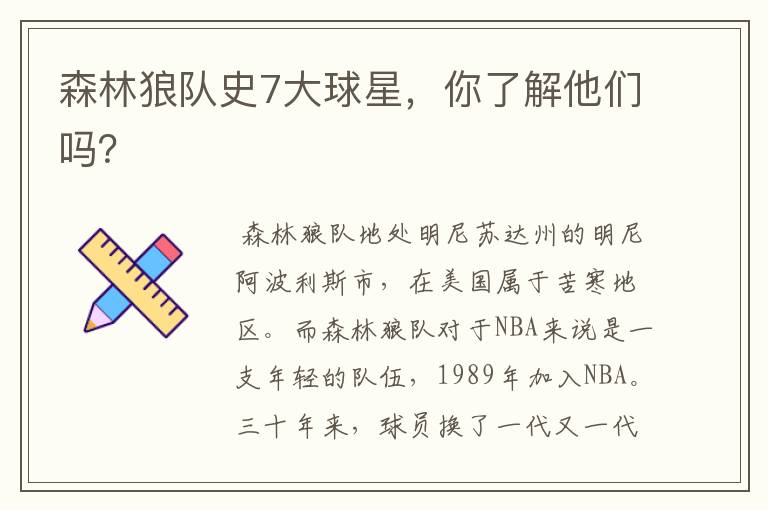 森林狼队史7大球星，你了解他们吗？