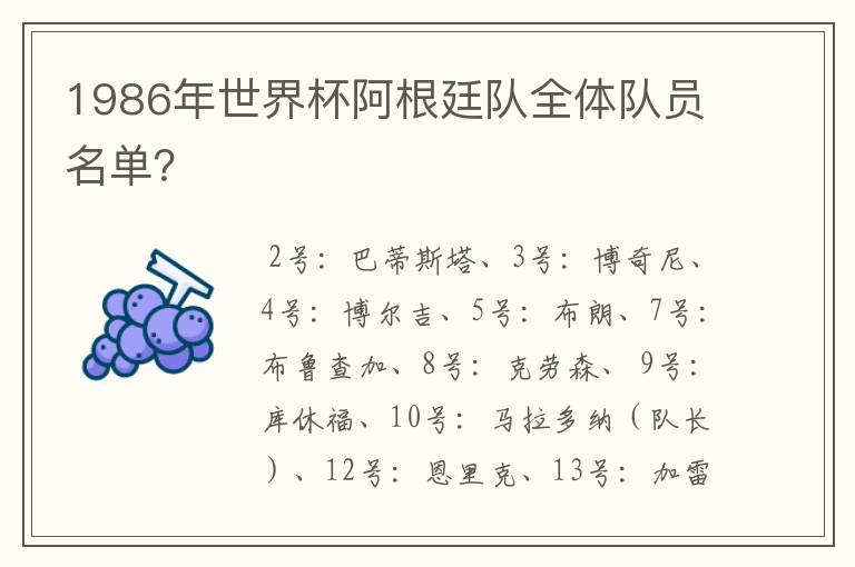 1986年世界杯阿根廷队全体队员名单?