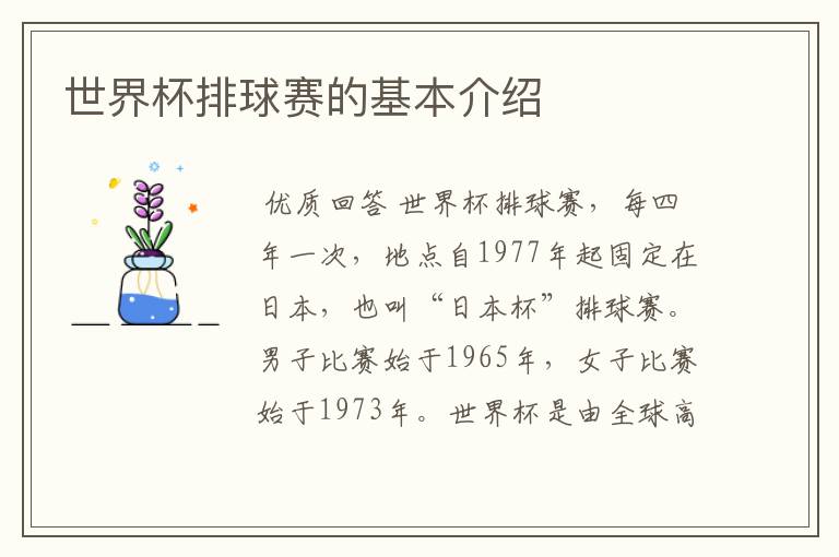世界杯排球赛的基本介绍