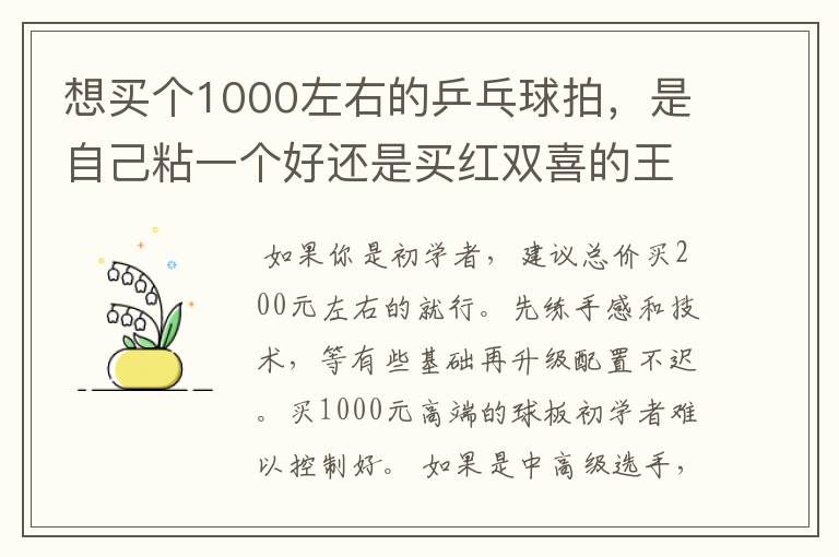 想买个1000左右的乒乓球拍,是自己粘一个好还是买红双喜的王励勤牌子,还是马龙的拍子