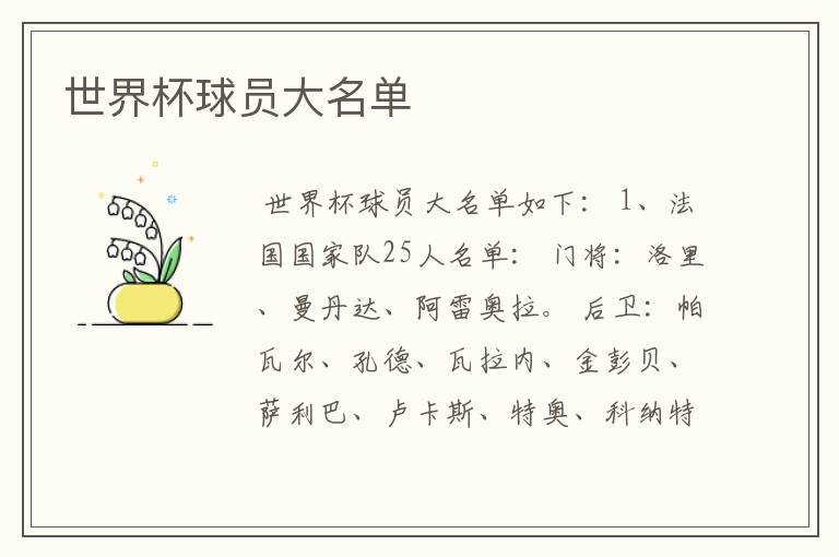 世界杯球员大名单