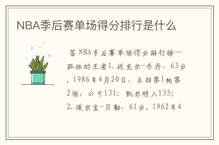 NBA季后赛单场得分排行是什么