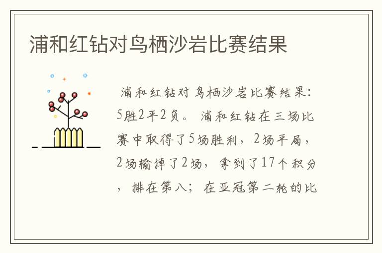 浦和红钻对鸟栖沙岩比赛结果