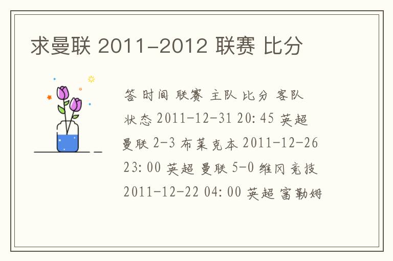 求曼联 2011-2012 联赛 比分
