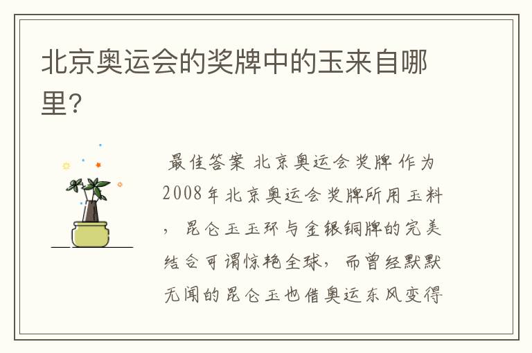 北京奥运会的奖牌中的玉来自哪里?