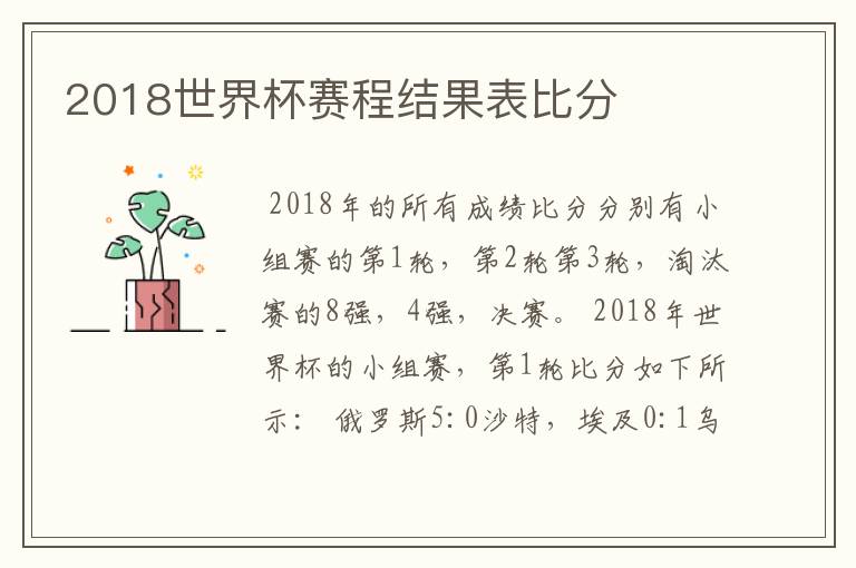 2018世界杯赛程结果表比分