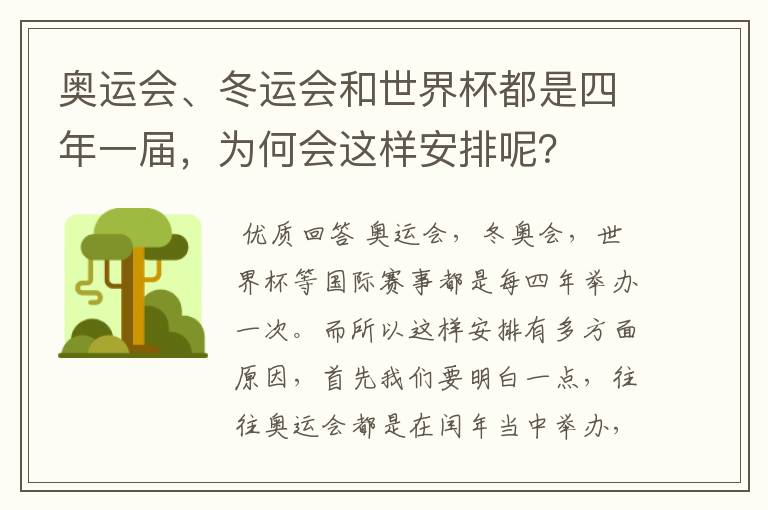 奥运会、冬运会和世界杯都是四年一届,为何会这样安排呢?