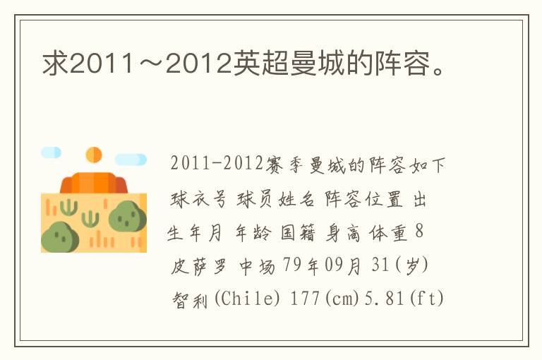 求2011~2012英超曼城的阵容。