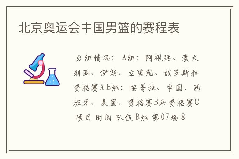 北京奥运会中国男篮的赛程表