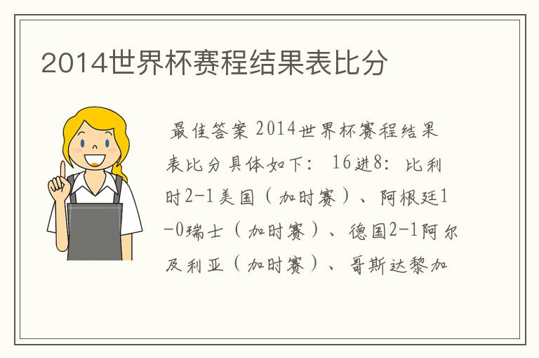 2014世界杯赛程结果表比分