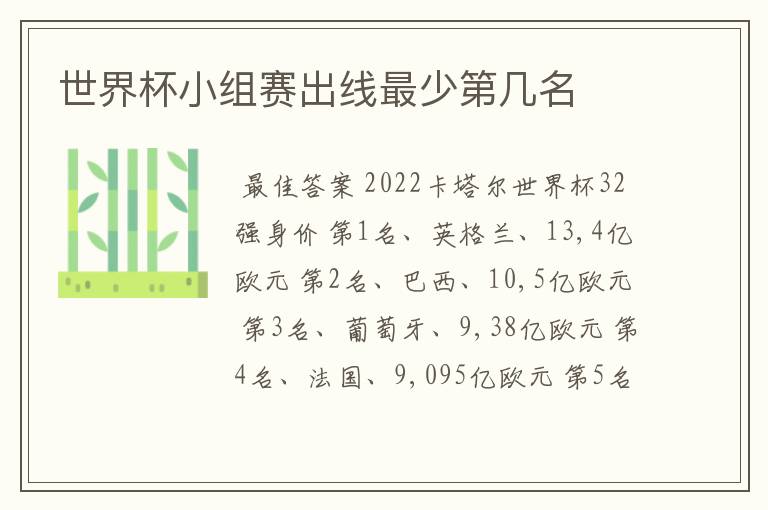 世界杯小组赛出线最少第几名